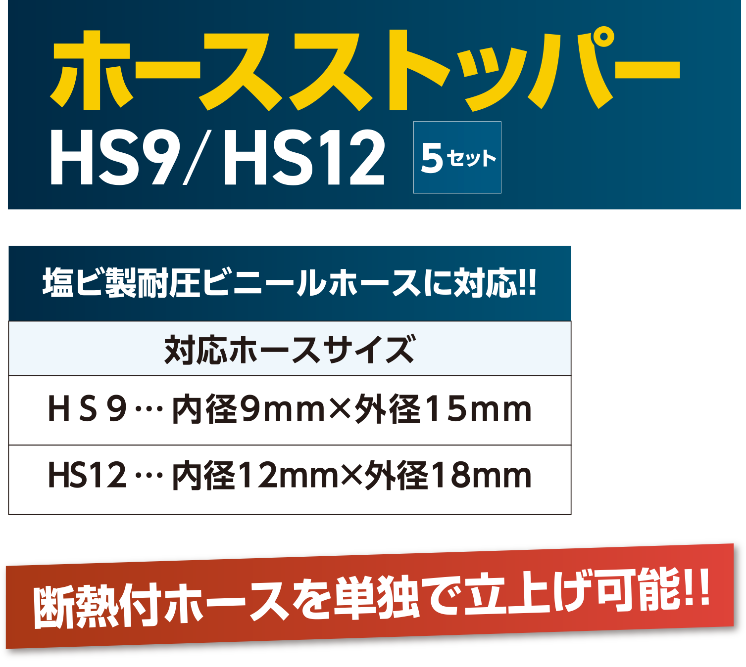 ホースストッパー HS9/HS12 5セット 塩ビ製耐圧ビニールホースに対応!!