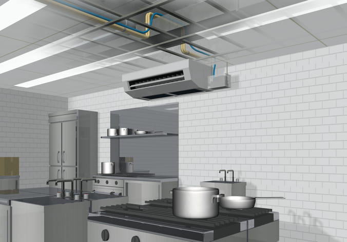 Case4：厨房用天吊型エアコンで発生する排水問題